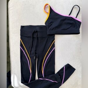 ALL ACCESS Black Leggings and Bra Set with Pink and Yellow Accents